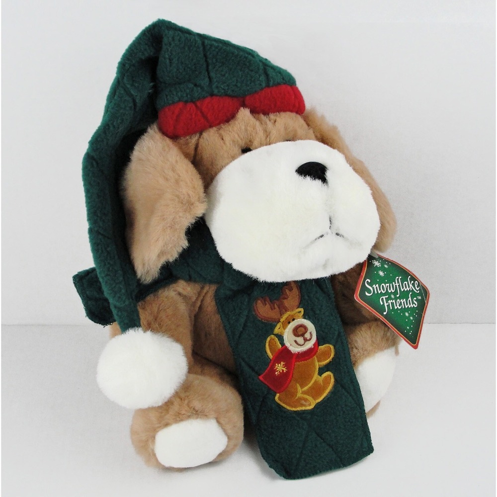 Snowflake Friends Puppy Dog Plush Christmas Knit Cap Scarf 12 Inch Stuffed